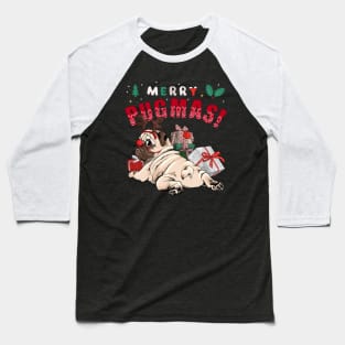 Merry Pugmas Cute Christmas Reindeer Pug With Gifts Baseball T-Shirt